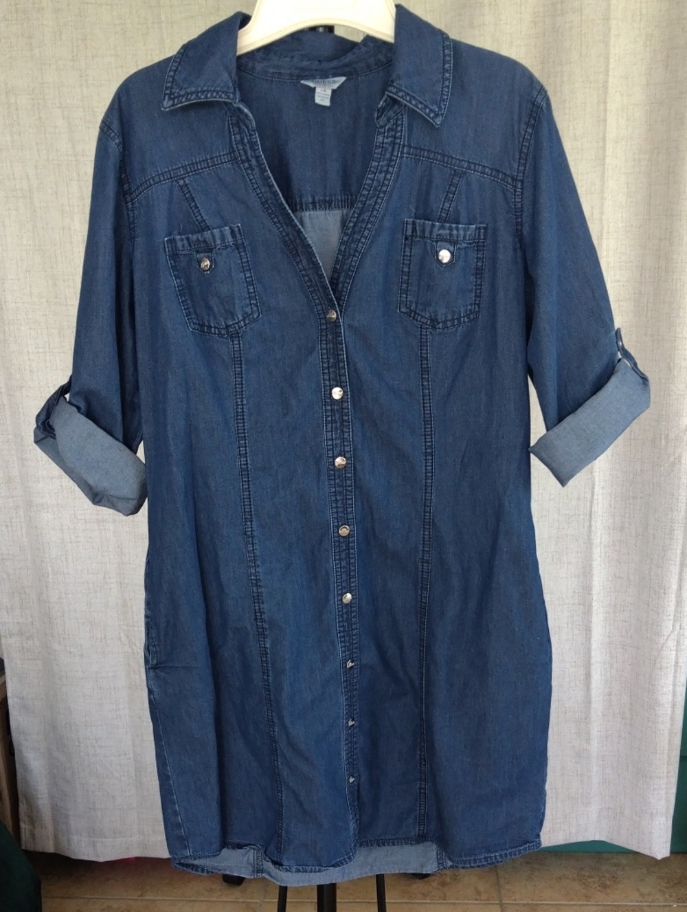 Guess Indigo Denim Midi Shirt Dress Juniors Size Large